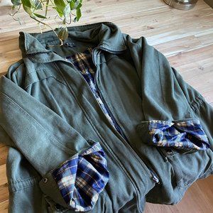 Plaid Lined Plus Size Utility Jacket